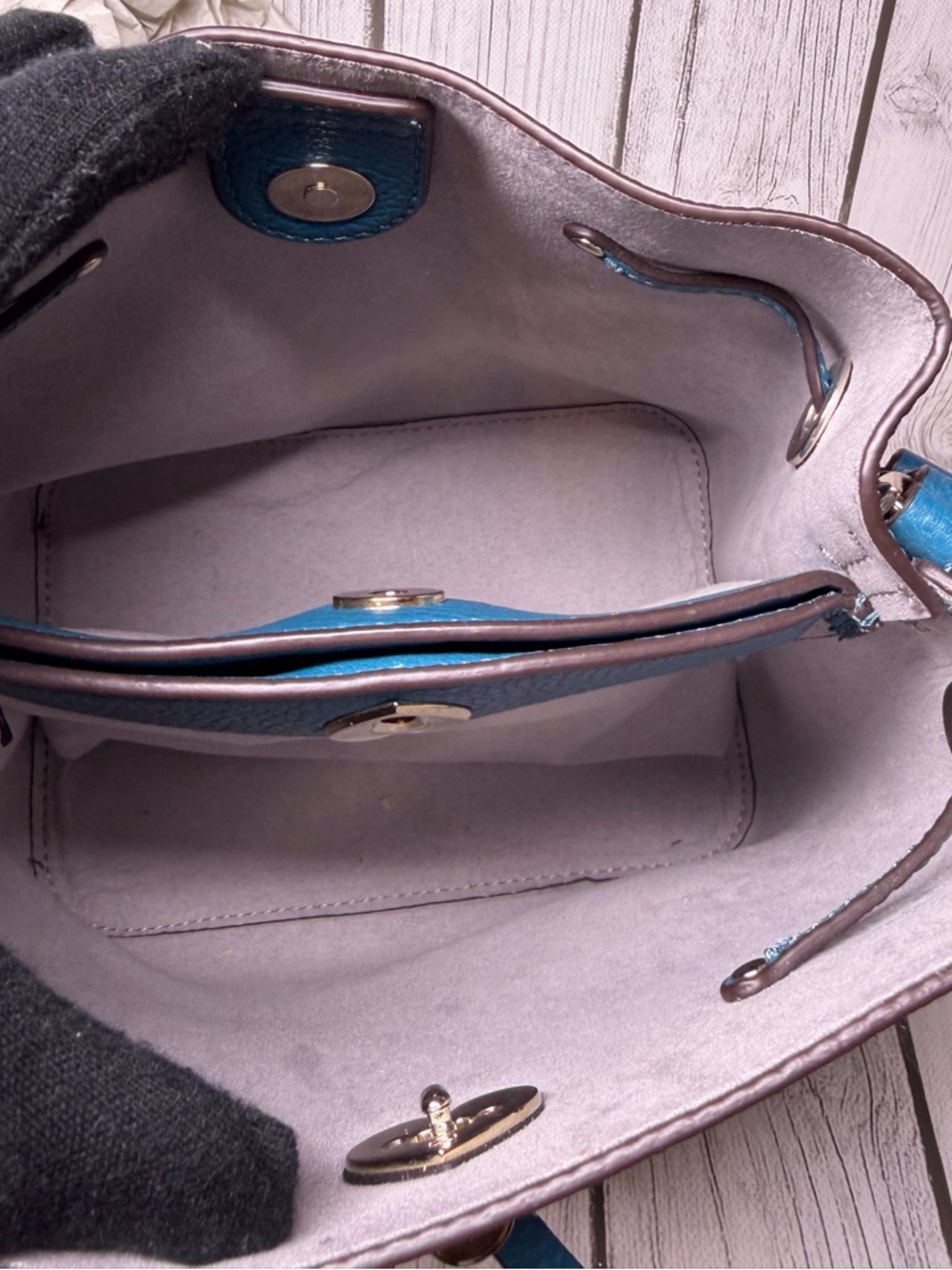 PRE LOVED Kate Spade Bucket Bag & Card Wallet Bundle Pebble Leather Dark Peaco - Picture 8 of 15